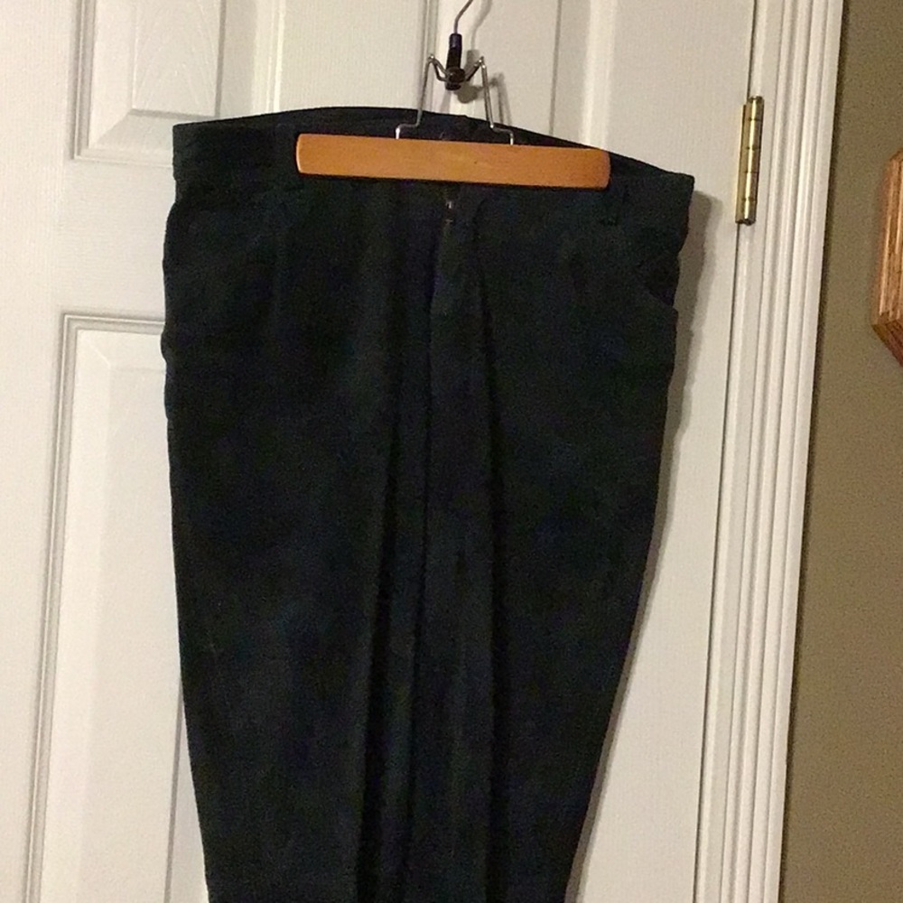 Navy blue leather pants.